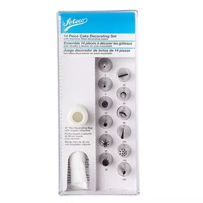 14 Piece Cake Decorating Tube Set by Ateco – Piping Tips, Bag & Coupler Kit