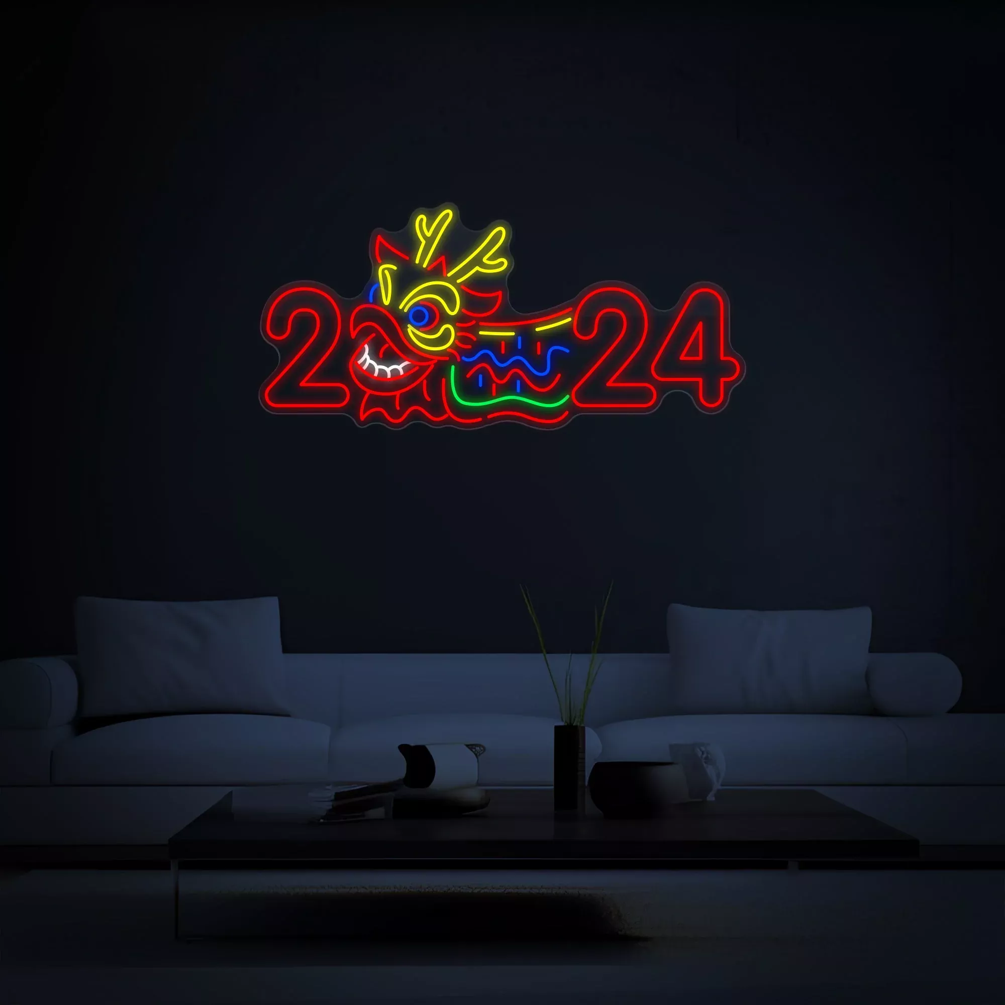 2024 with Cute Dragon Neon Sign