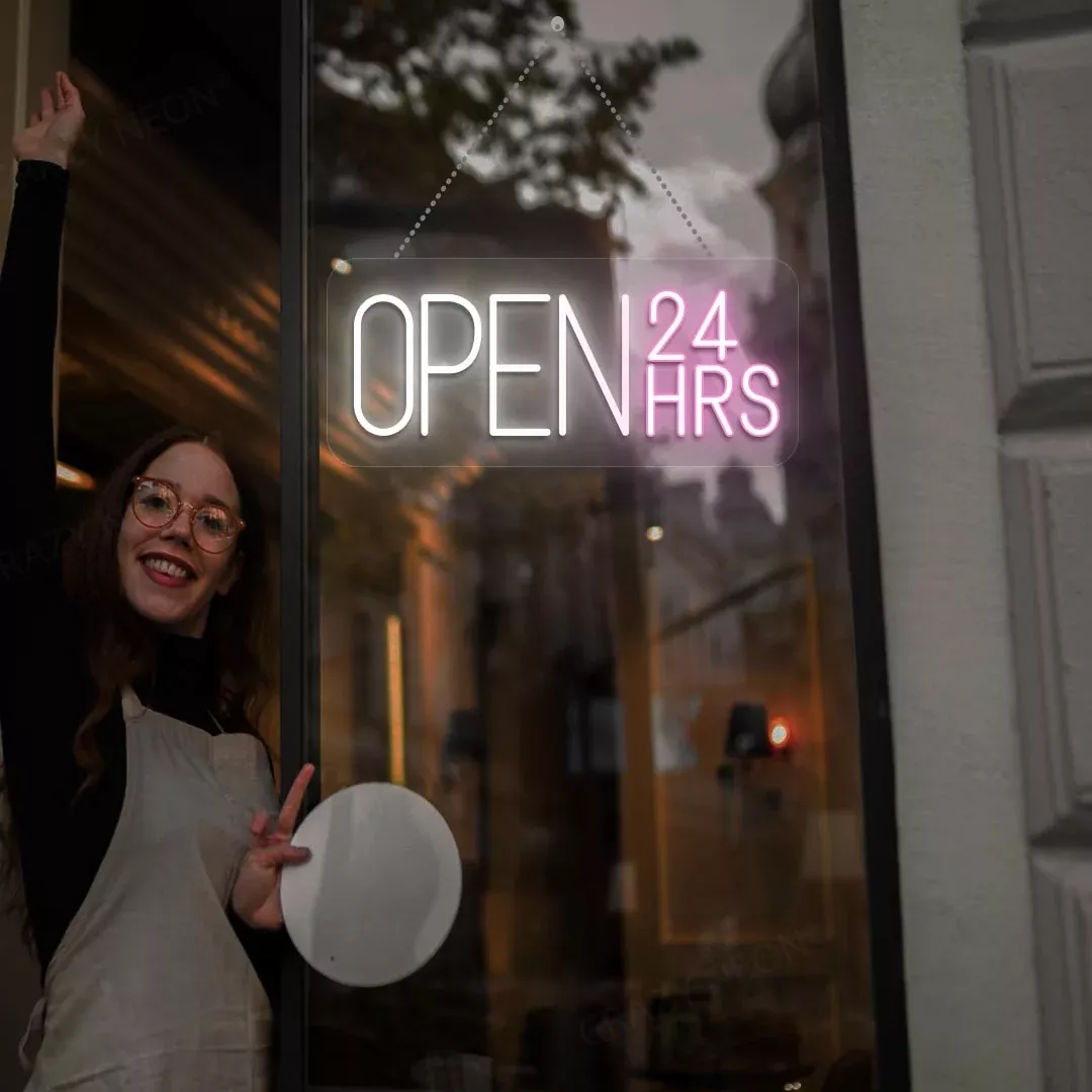 24 Hours Open Neon Sign - Multicolor