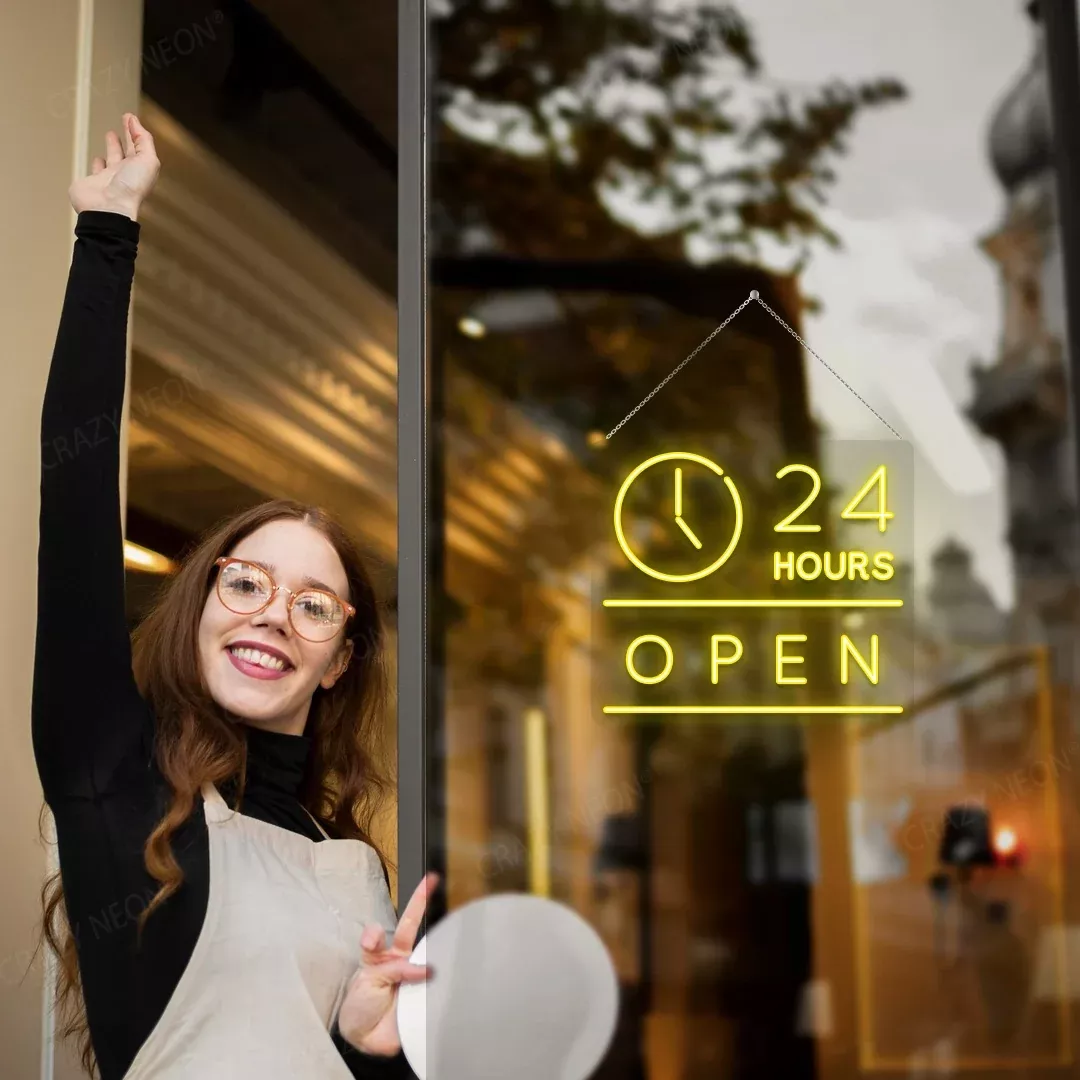 24 Hours Open Neon Sign