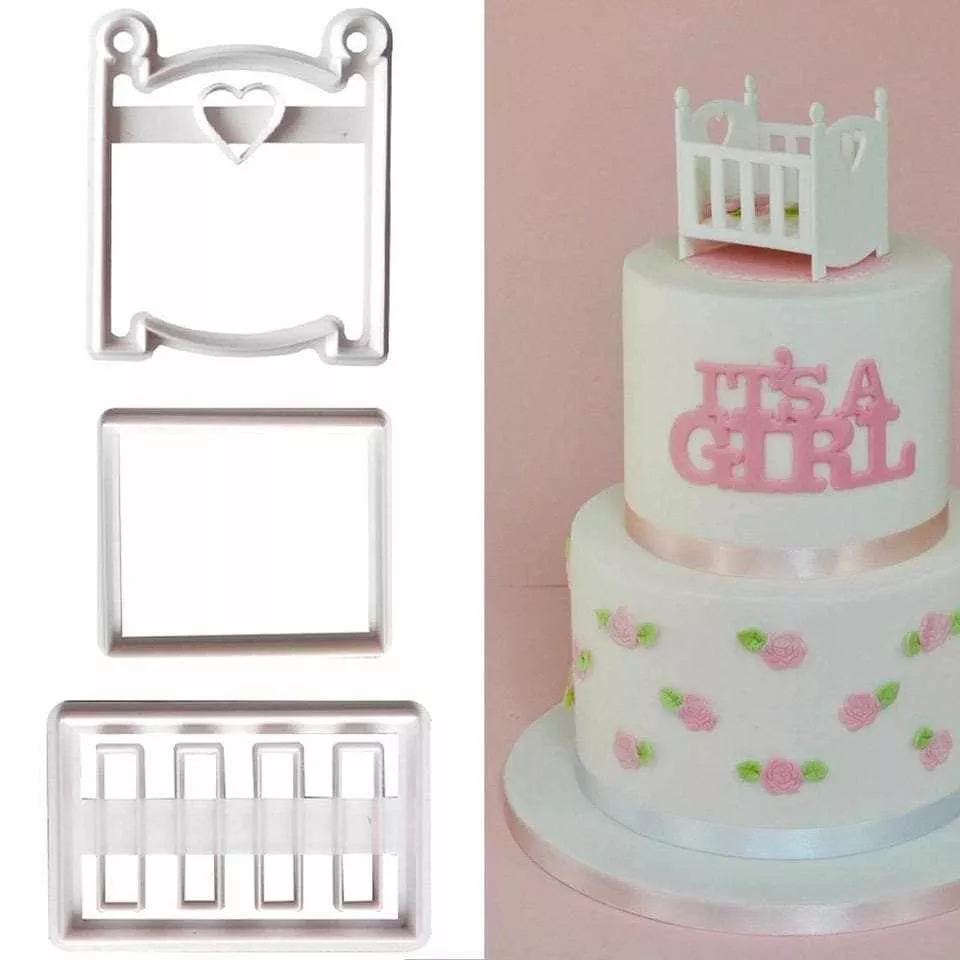 3 PC Baby Shower Crib Pattern Confectionery Cutter