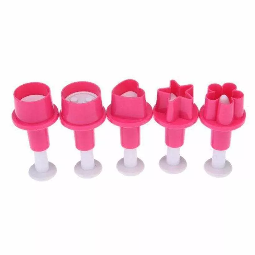 5 PC Impression Pop-out Plunger Cutters - Button Heart Star Circle Plum Flower