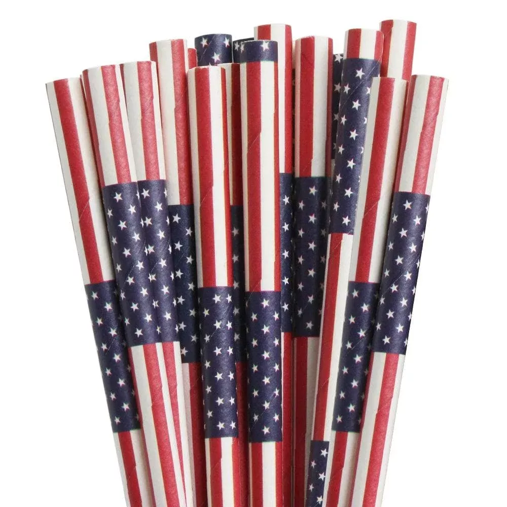 American Flag Print Cake Pop Party Straws