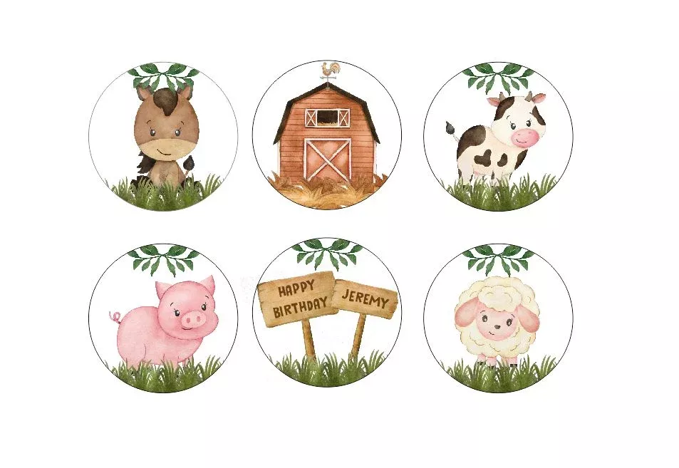 Baby Barnyard Animals Edible Images -Boy - Birthday Any Age
