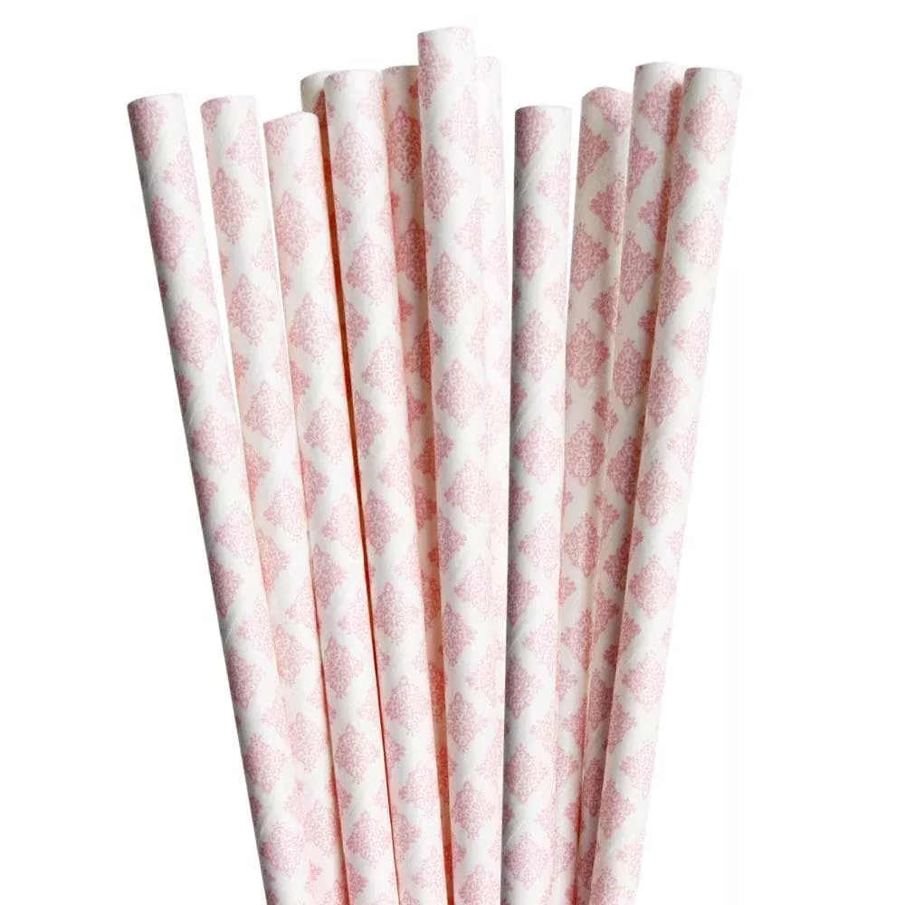 Baby Pink Damask Cake Pop Party Straws