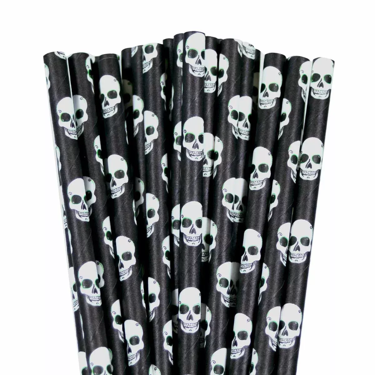 Black Skull Halloween Paper Straws