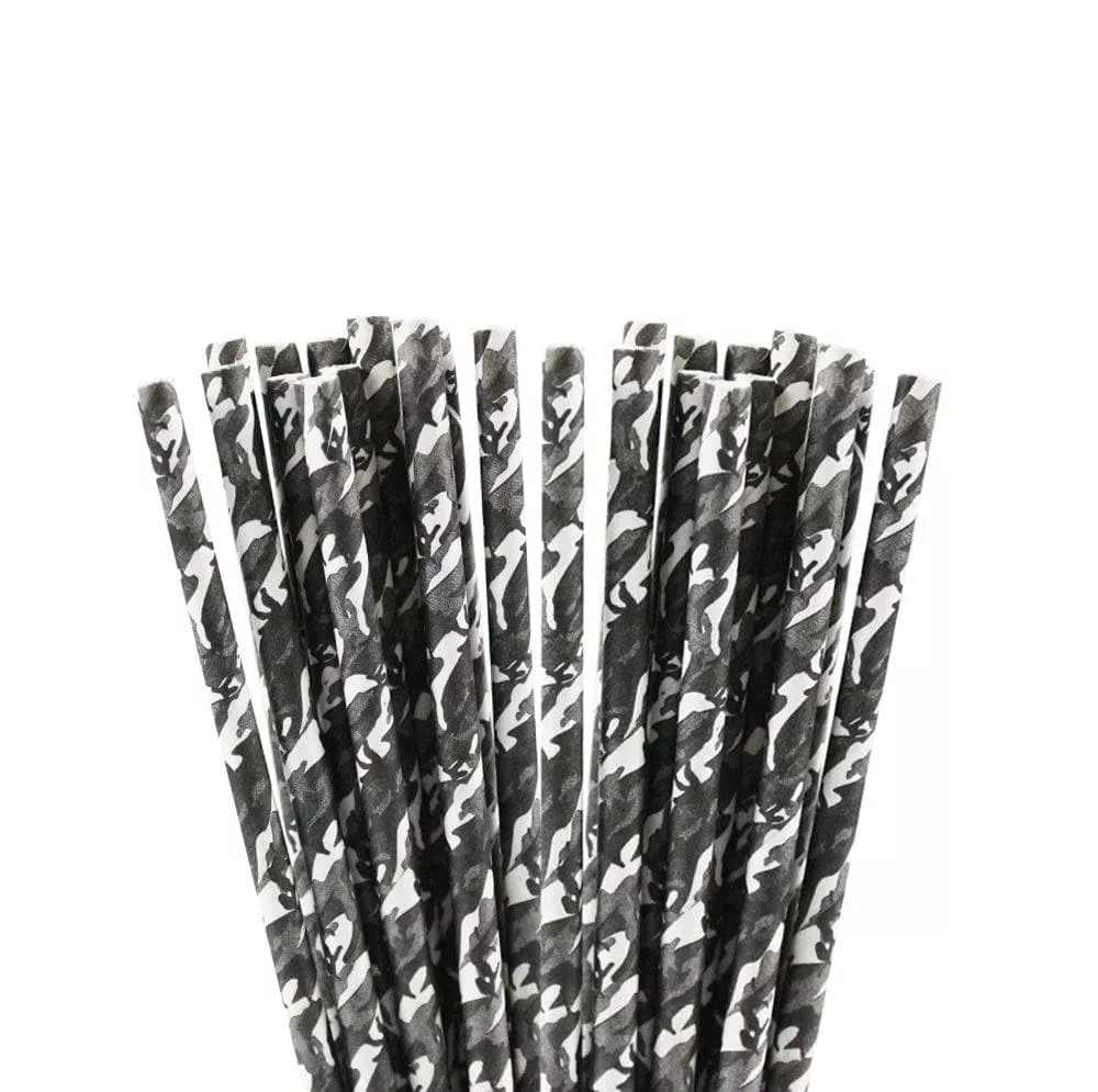 Black & White Camo Cake Pop Party Straws