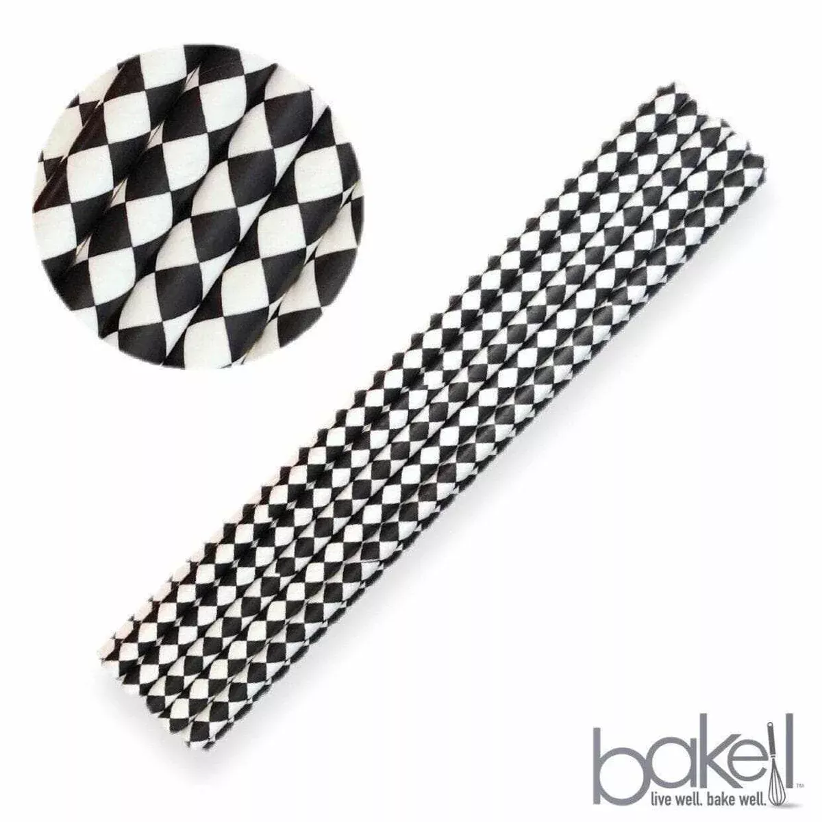 Black and White Diamond Cake Pop Party Straws