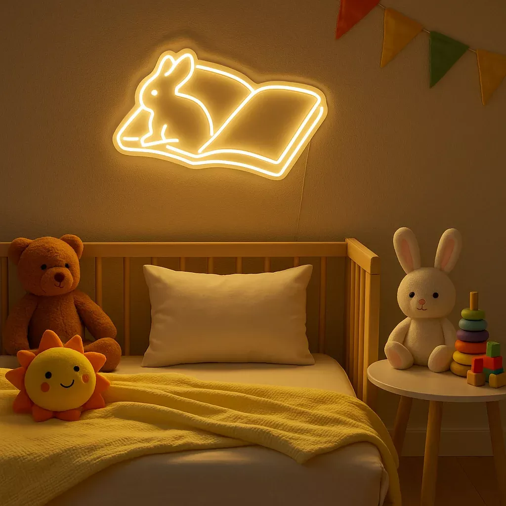 Book With Bunny LED Neon Light