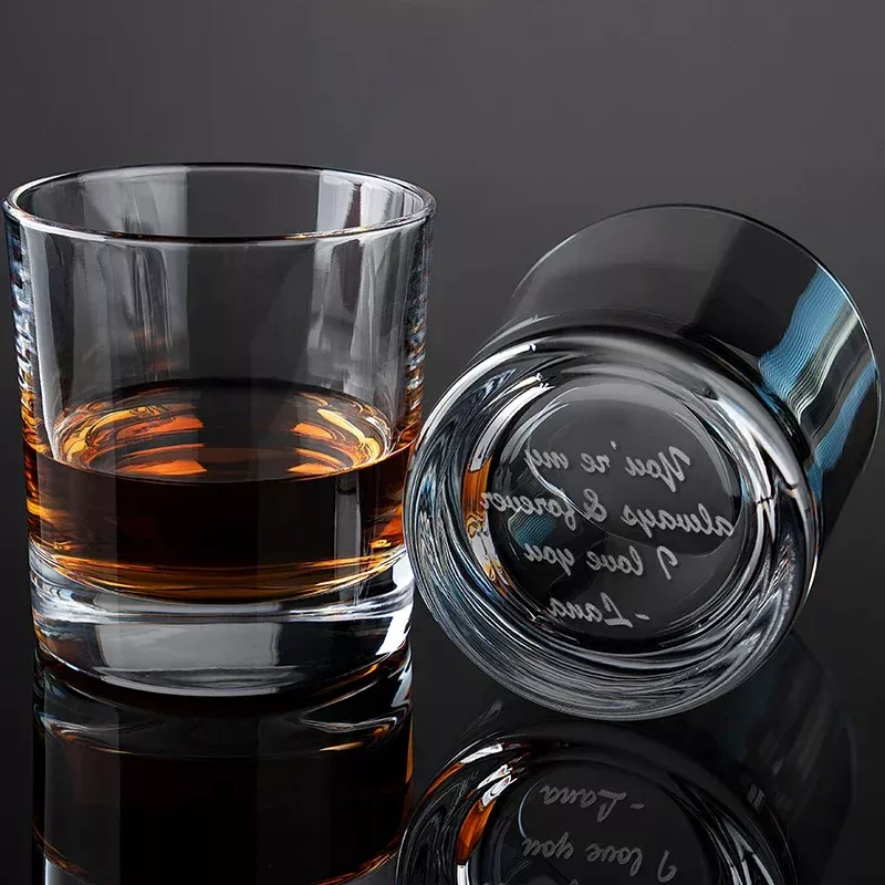 Bottom Engraved Whiskey Rock Glass - 11 Oz