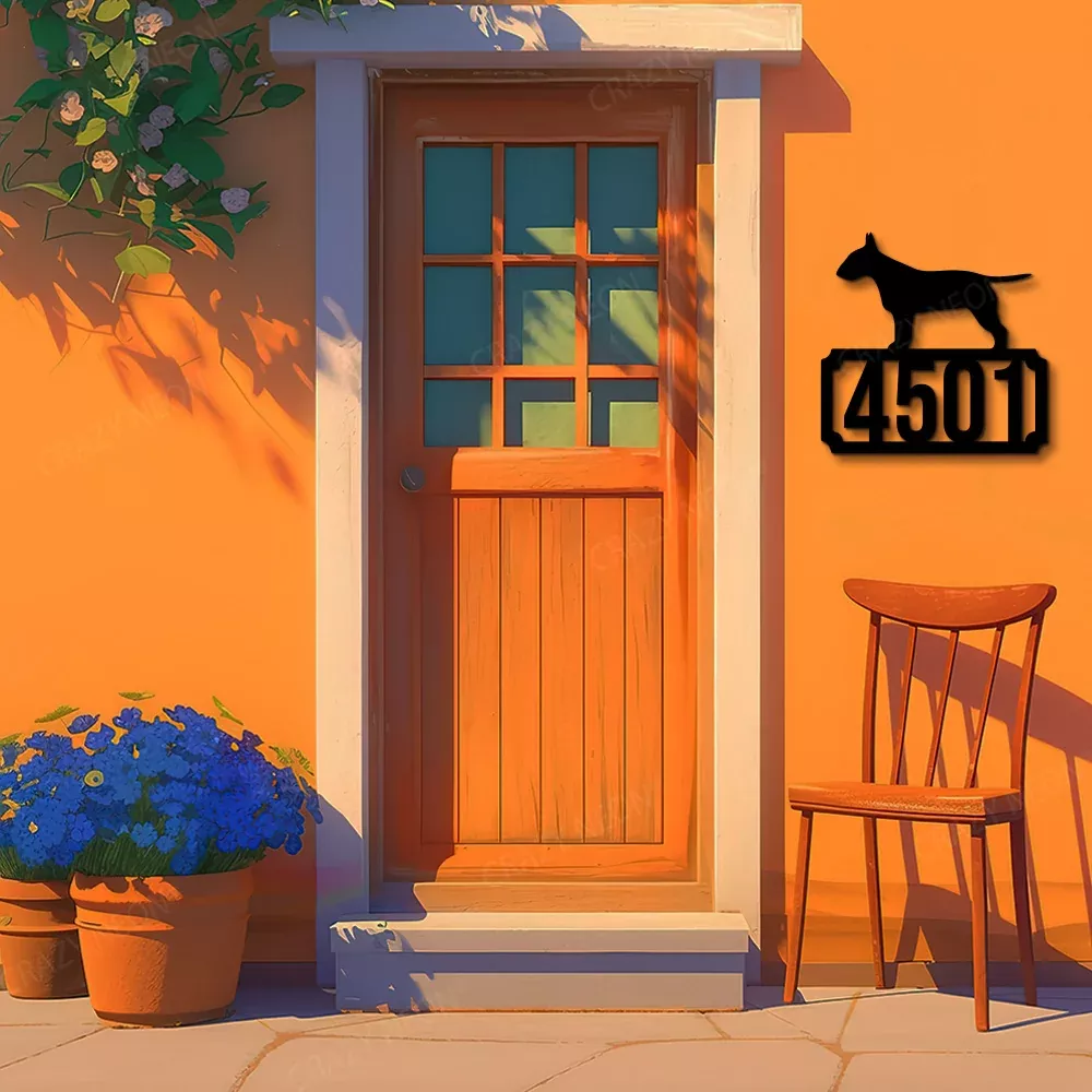 Bull Terrier House Number Plate Custom Metal Monogram