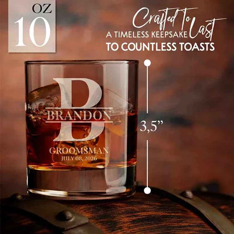 Custom Groomsman Rocks Glass, Best Man Wedding Gift