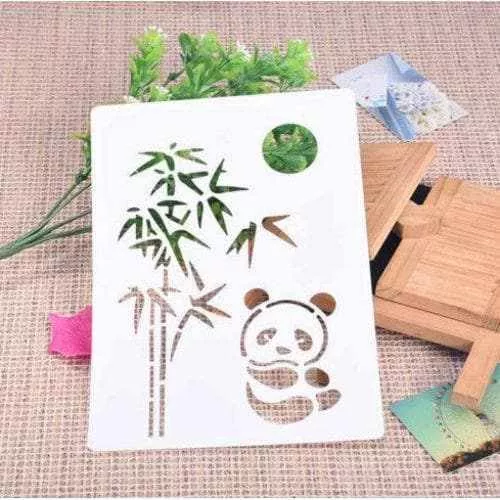 Cute Sitting Panda, Tree and Moon Stencil