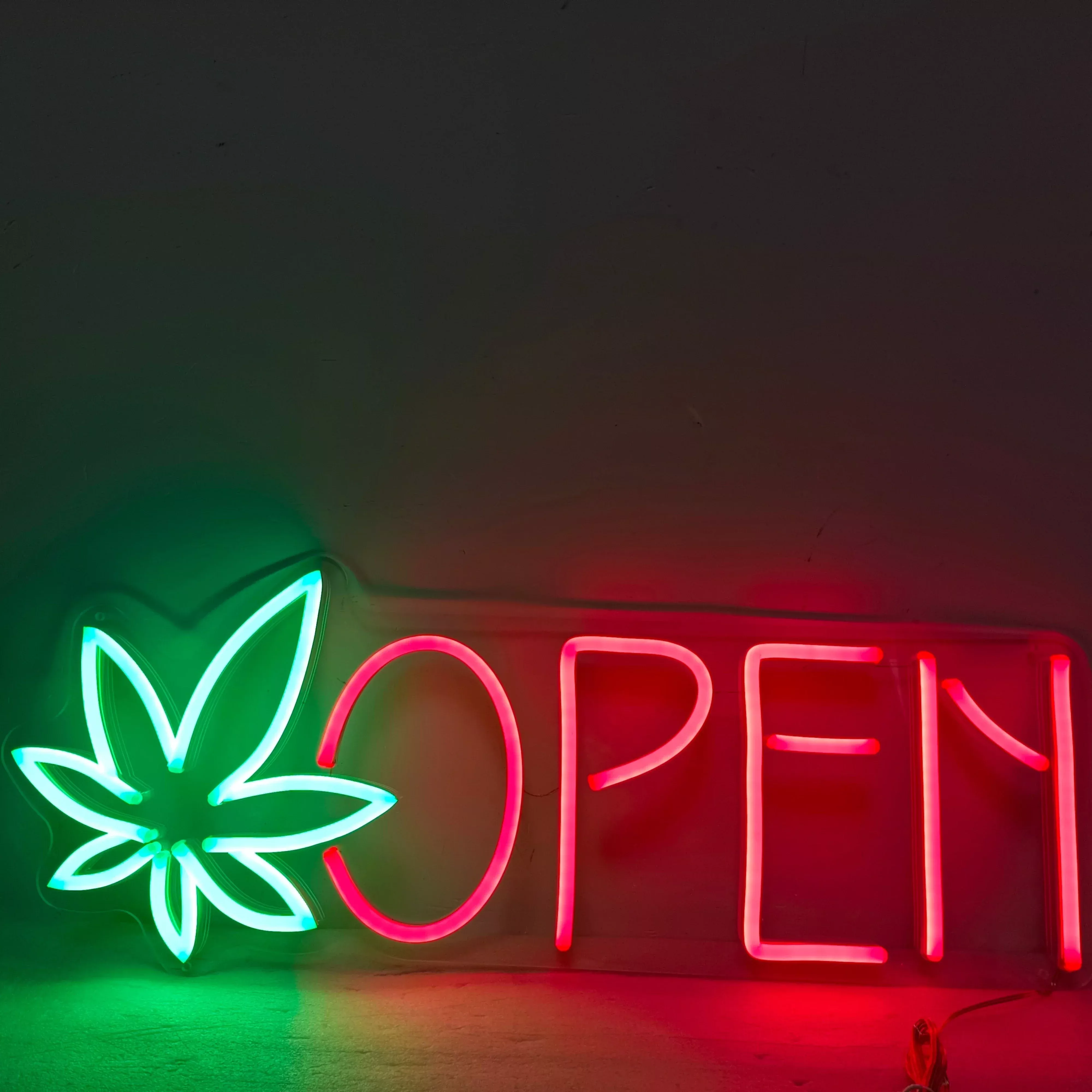 Dispensary Marijuana Leaf Open Neon Sign