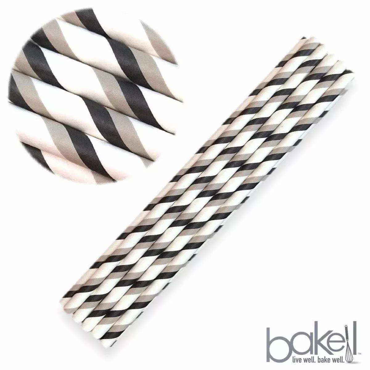 Gray and Black Candy Cane Stripes Cake Pop Party Straws