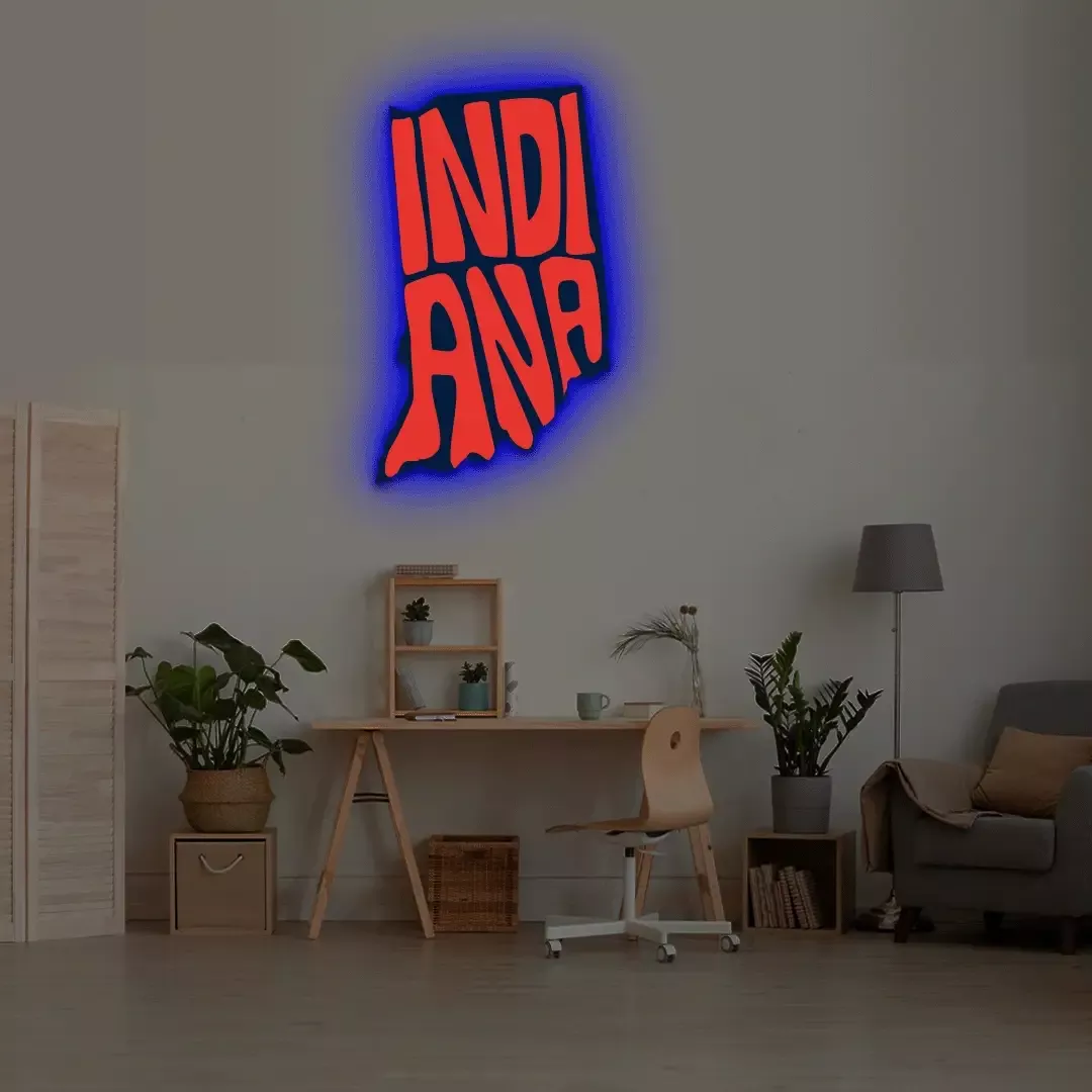INDIANA Map Backlit Metal Wall Art (Vinyl Print)
