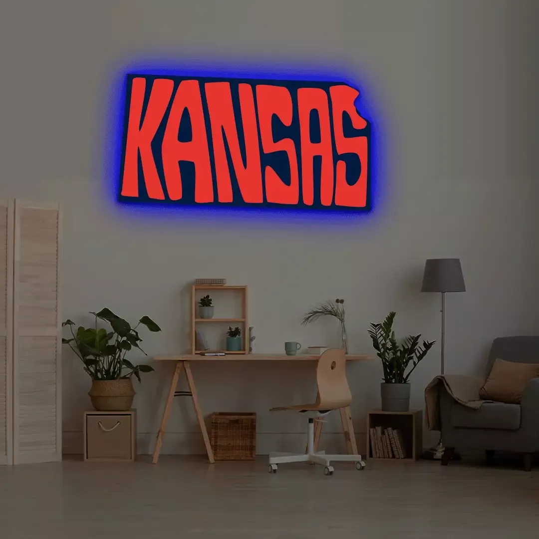 KANSAS Map Backlit Metal Wall Art (Vinyl Print)