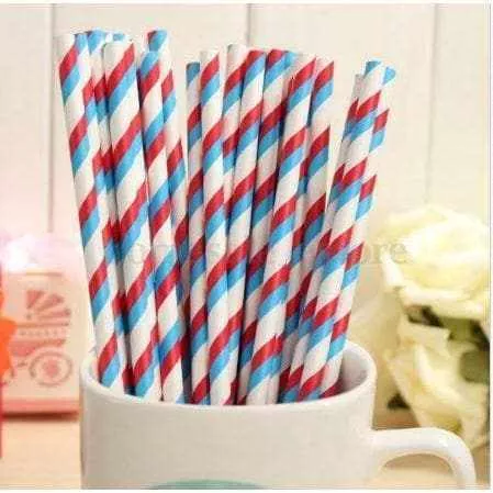 Light Blue & Red Candy Cane Stripes Cake Pop Party Straws