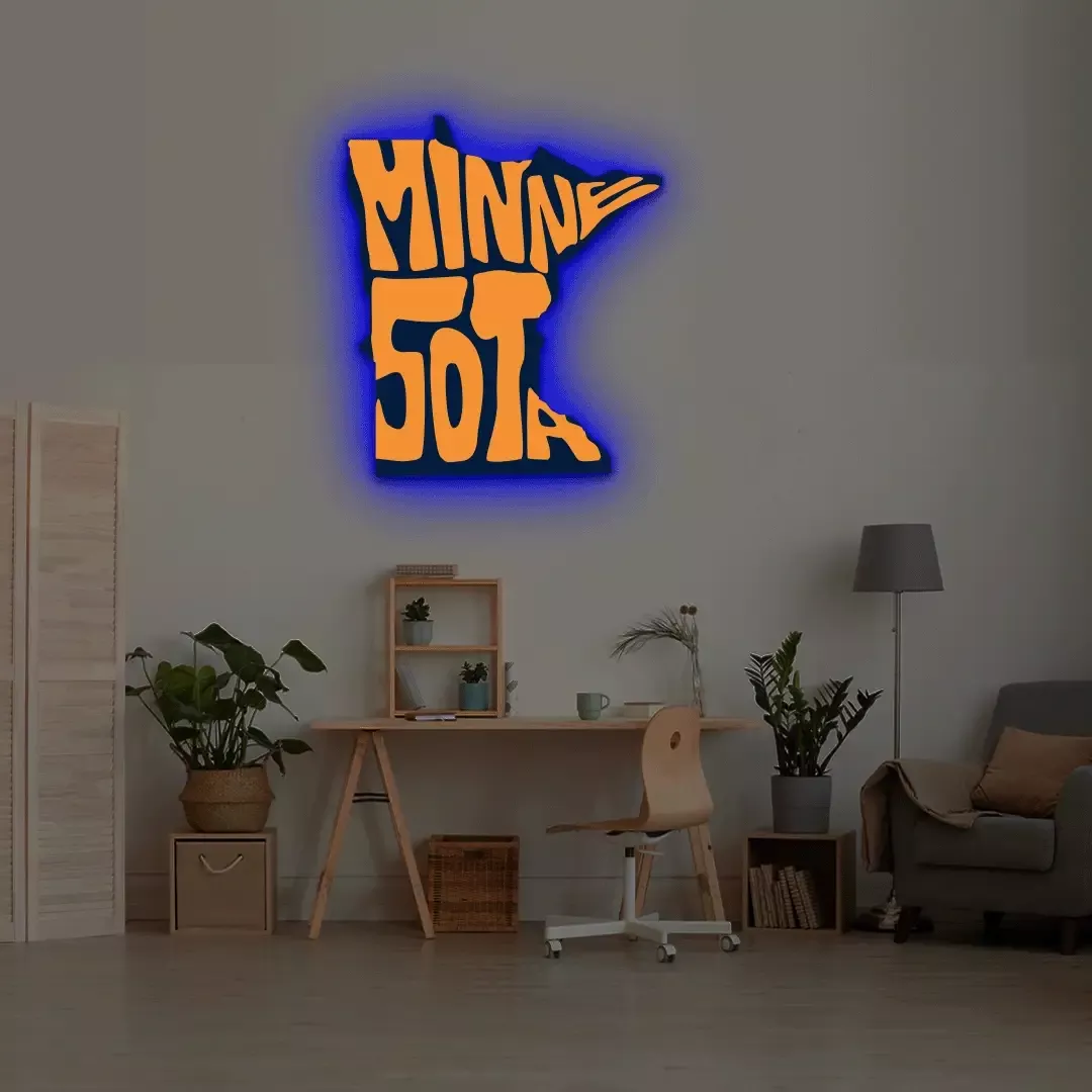MINNESOTA Map Backlit Metal Wall Art (Vinyl Print)