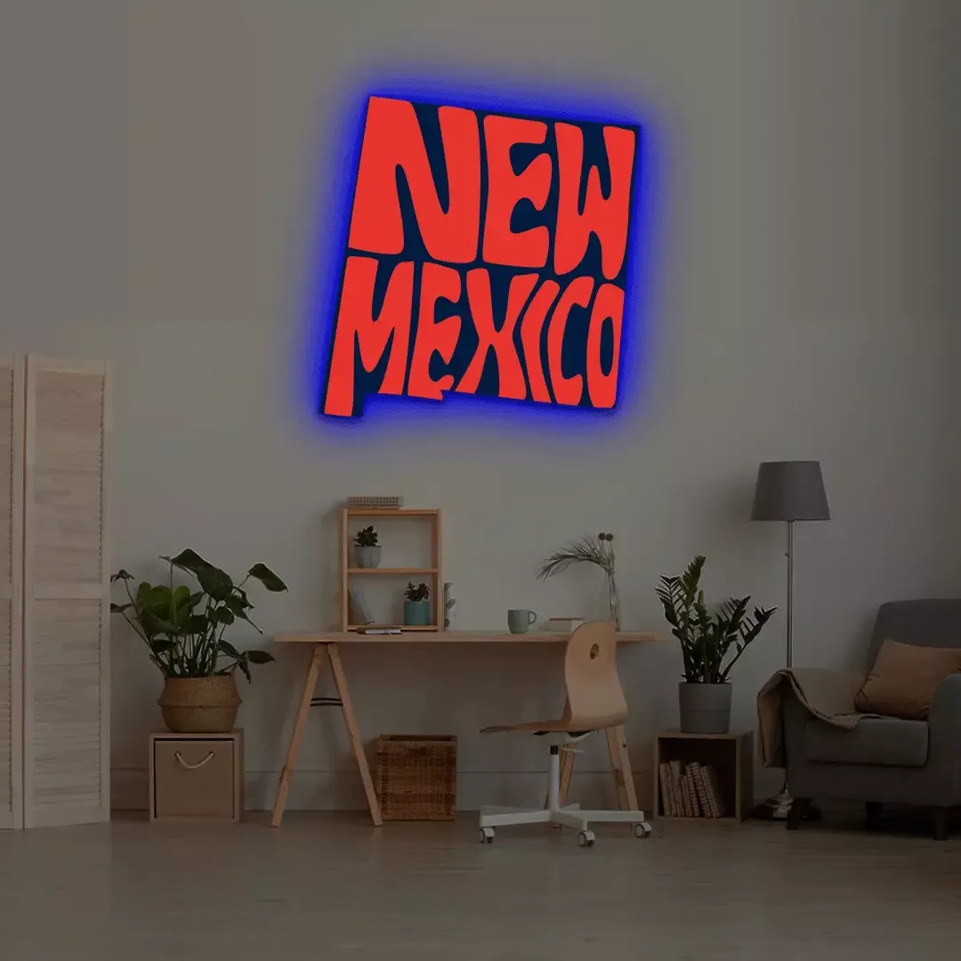 NEW MEXICO Map Backlit Metal Wall Art (Vinyl Print)