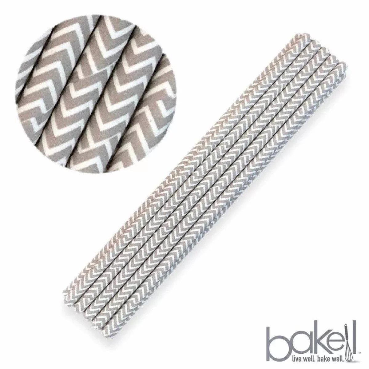 Silver Grey and White Chevron Print Cake Pop Party Straws