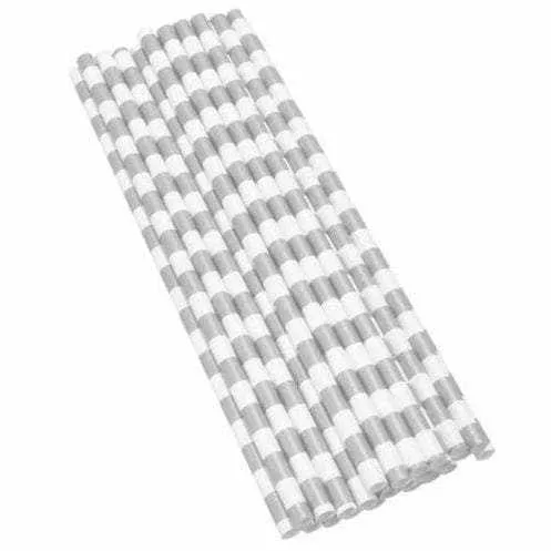 Silver and White Stripes Cake Pop Party Straws