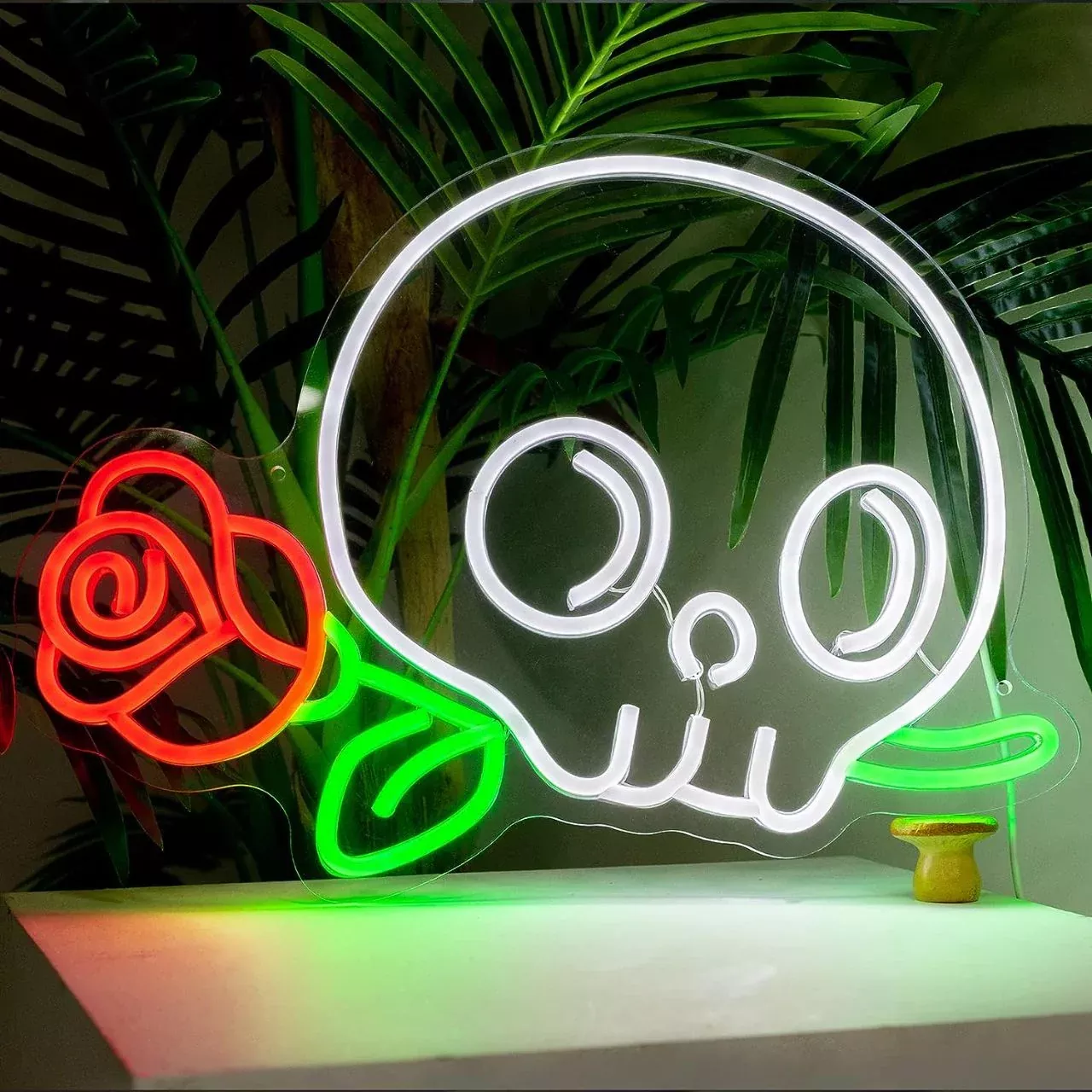 Skull Neon Sign, Skeleton Flower Neon Light