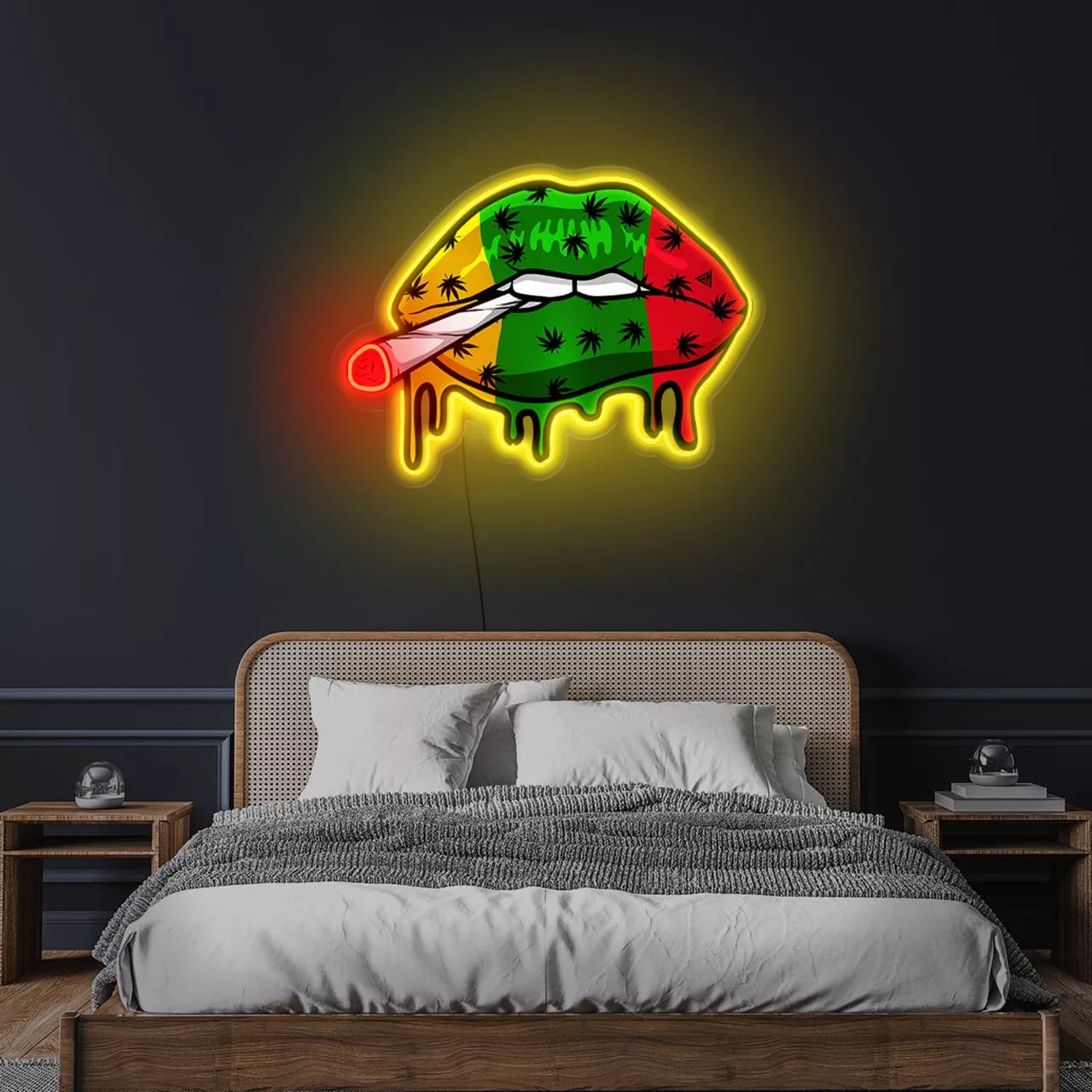 Smoking Rasta Lips Neon Sign