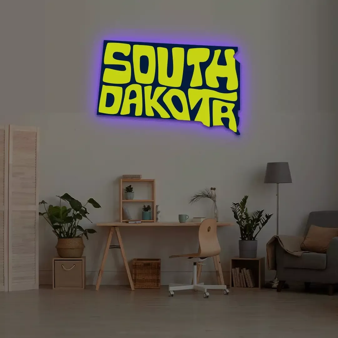 SOUTH DAKOTA Map Backlit Metal Wall Art (Vinyl Print)