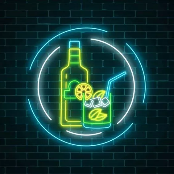 Tequila Bar with Bottle and Drink Neon Sign