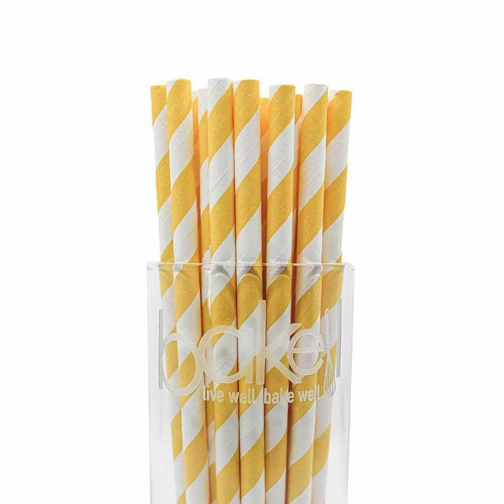 Yellow and White Candy Cane Stripes Cake Pop Party Straws
